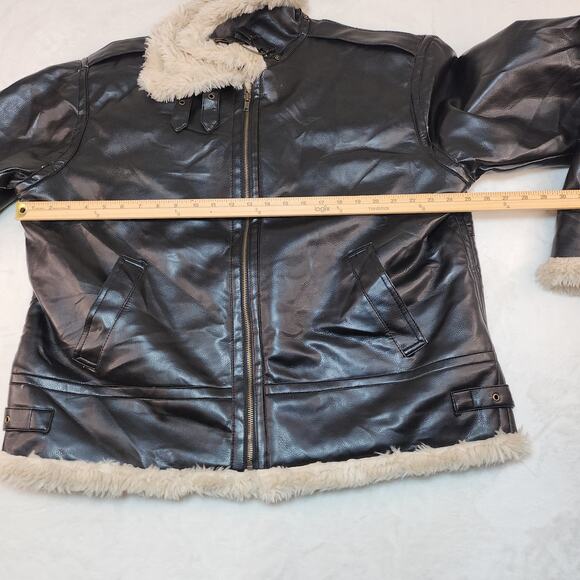 B3 Pilot Aviator Bomber Jacket Mens 2XL Black Faux Shearling Faux Leather Zip - Picture 14 of 16